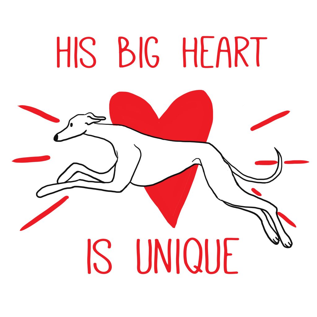 ilustracion de perro con corazon grande